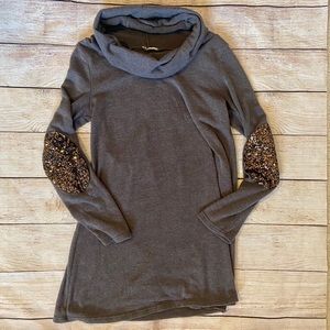 Cowl Neck Sweater with Sequined Elbow Sleeves